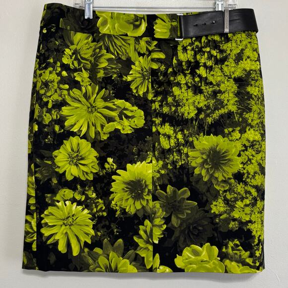 Michael Kors Dresses & Skirts - Michael Michael Kors Black Skirt Green Floral Print Size 14